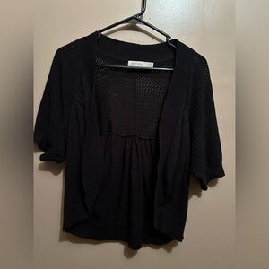 Faded Glory Womens Black knitted Short Sleeves Open Front Cardigan Sweater